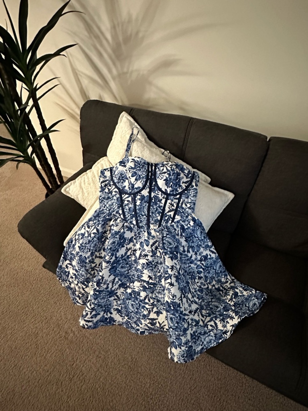 Francesca's Collections Blue and White Floral Bustier Mini Dress